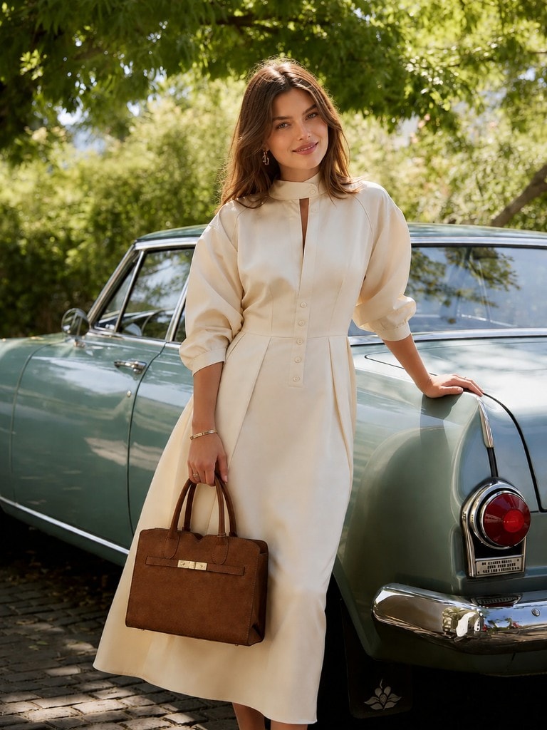 Elegant Leather Tote Bag Cognac в образе