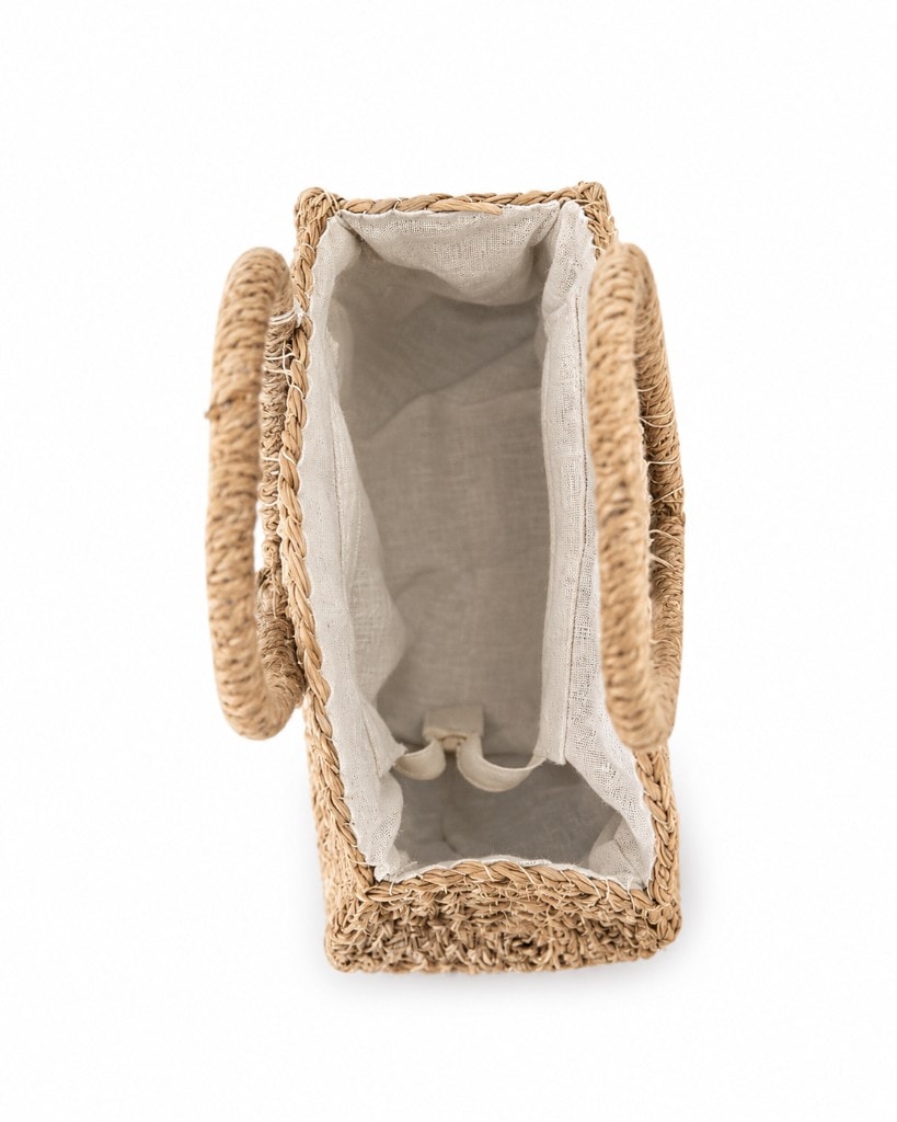 Premium Heart Handle Straw Bag Natural Brown — внутри