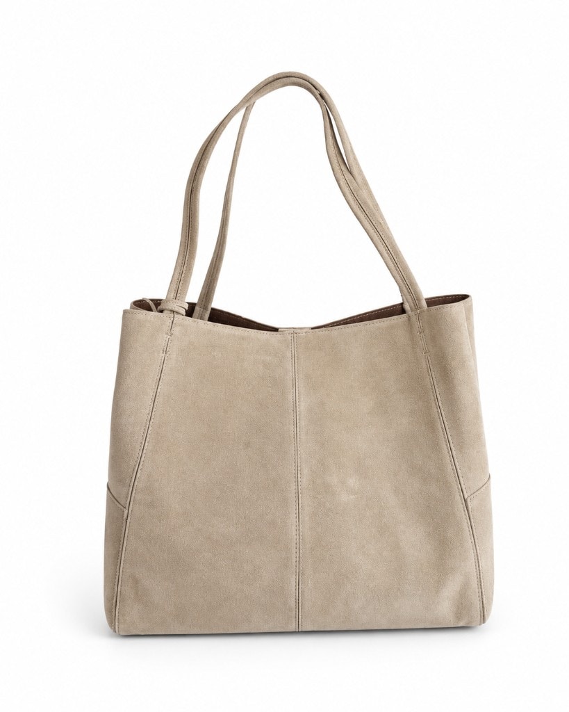 Premium Suede Shopper Tote Beige — с косметичкой