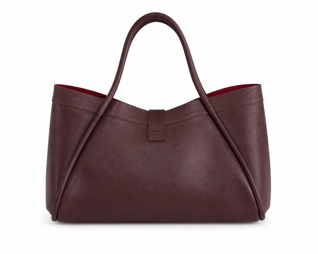 Structured Leather Tote Bag Burgundy — вид сзади