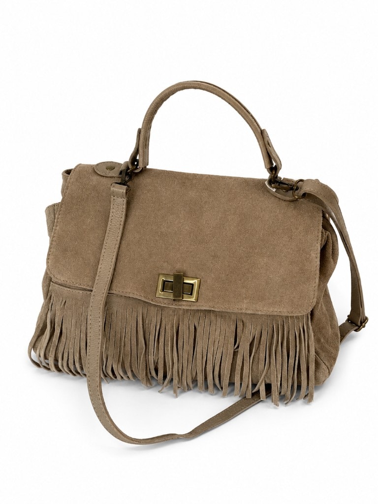 Suede Fringe Shoulder Bag Taupe — вид спереди