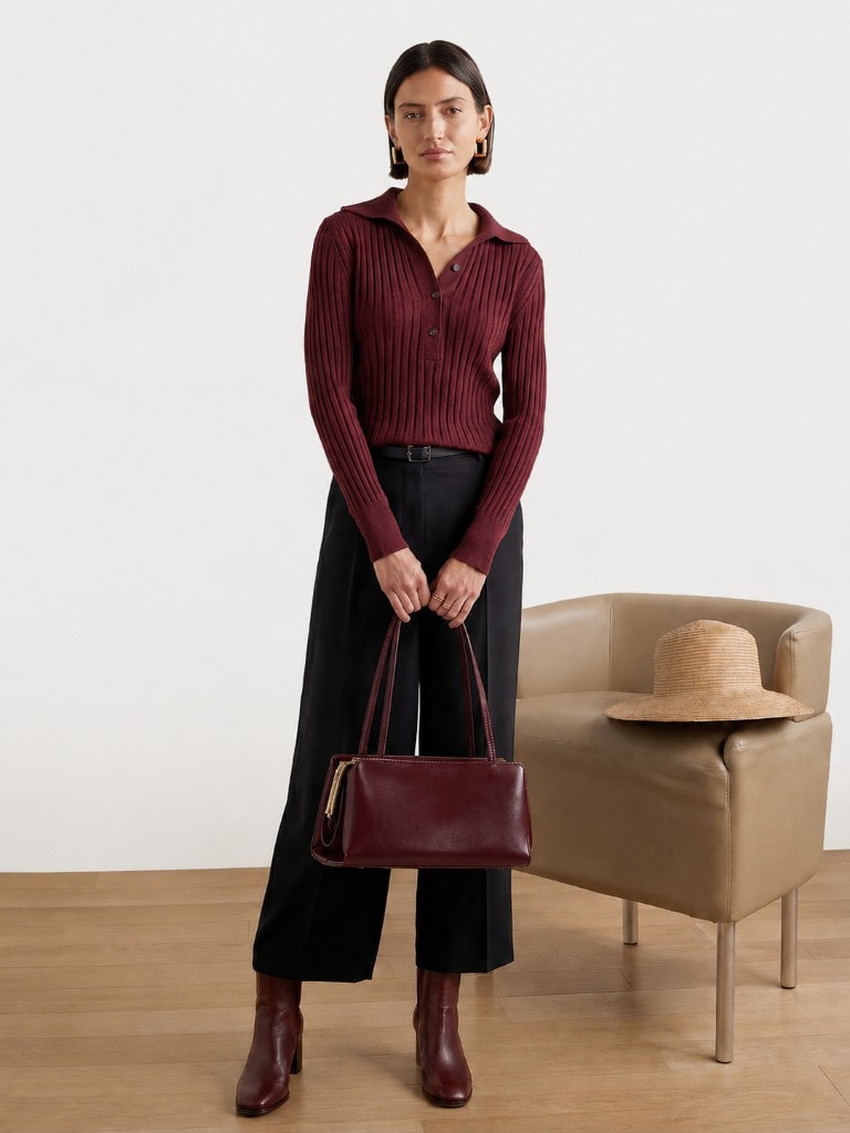 Vintage Frame Leather Handbag Burgundy в образе