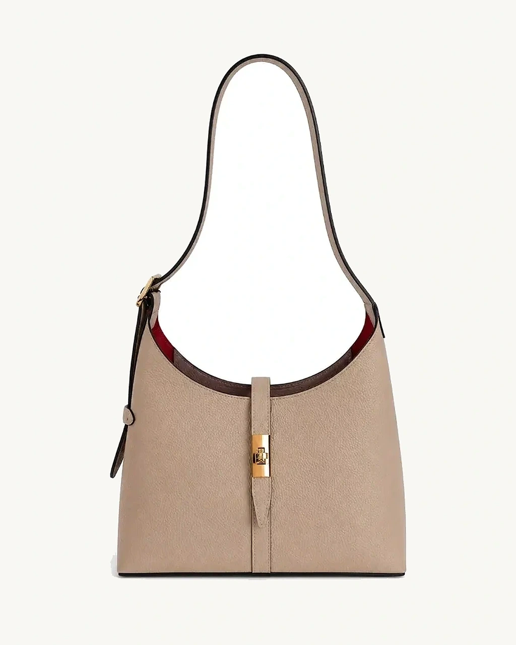 Elegant Leather Hobo Bag Taupe — vedere frontală