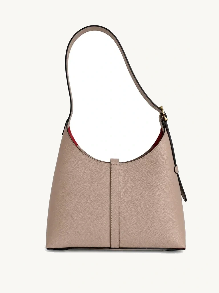 Elegant Leather Hobo Bag Taupe — vedere laterală