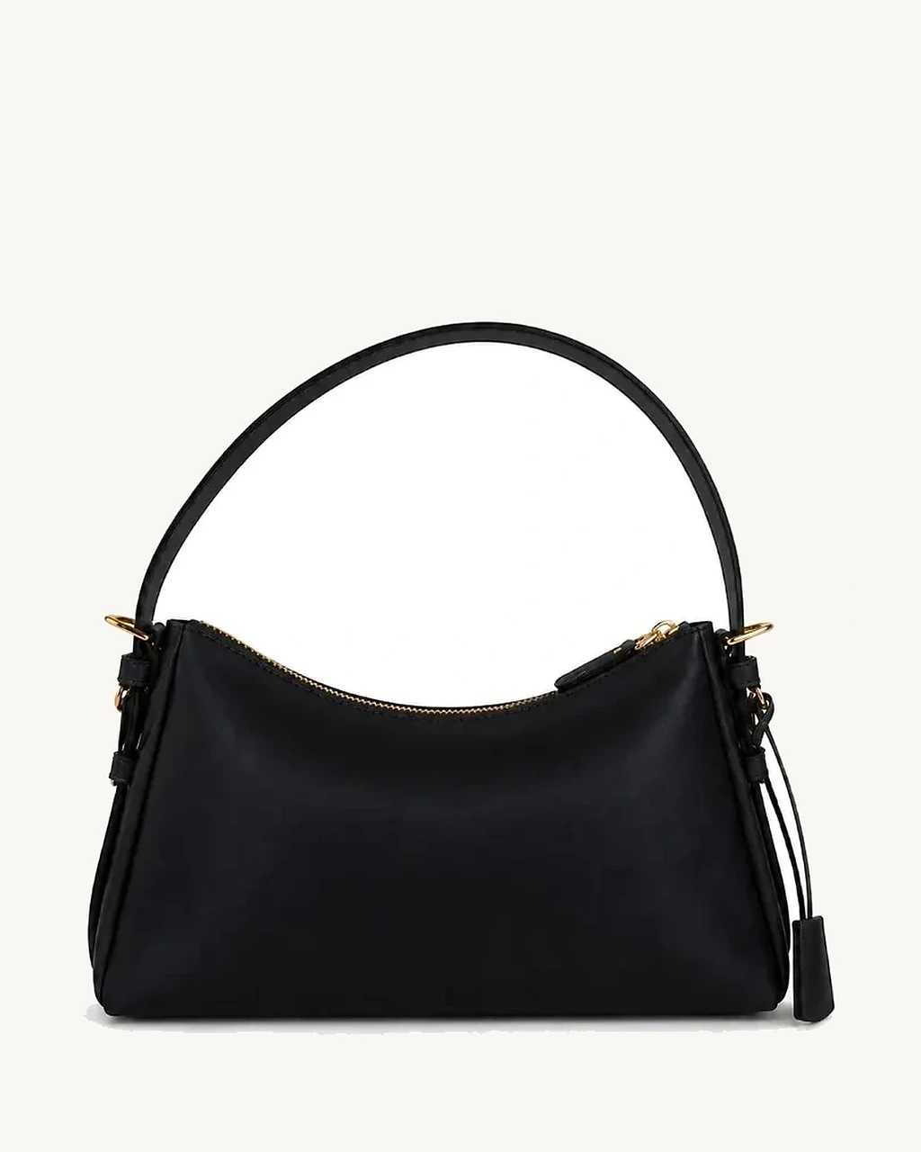 Elegant Leather Hobo Bag Black — vedere frontală