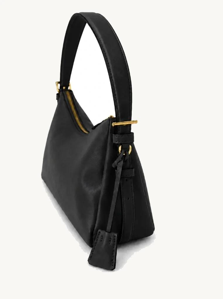 Elegant Leather Hobo Bag Black — vedere laterală