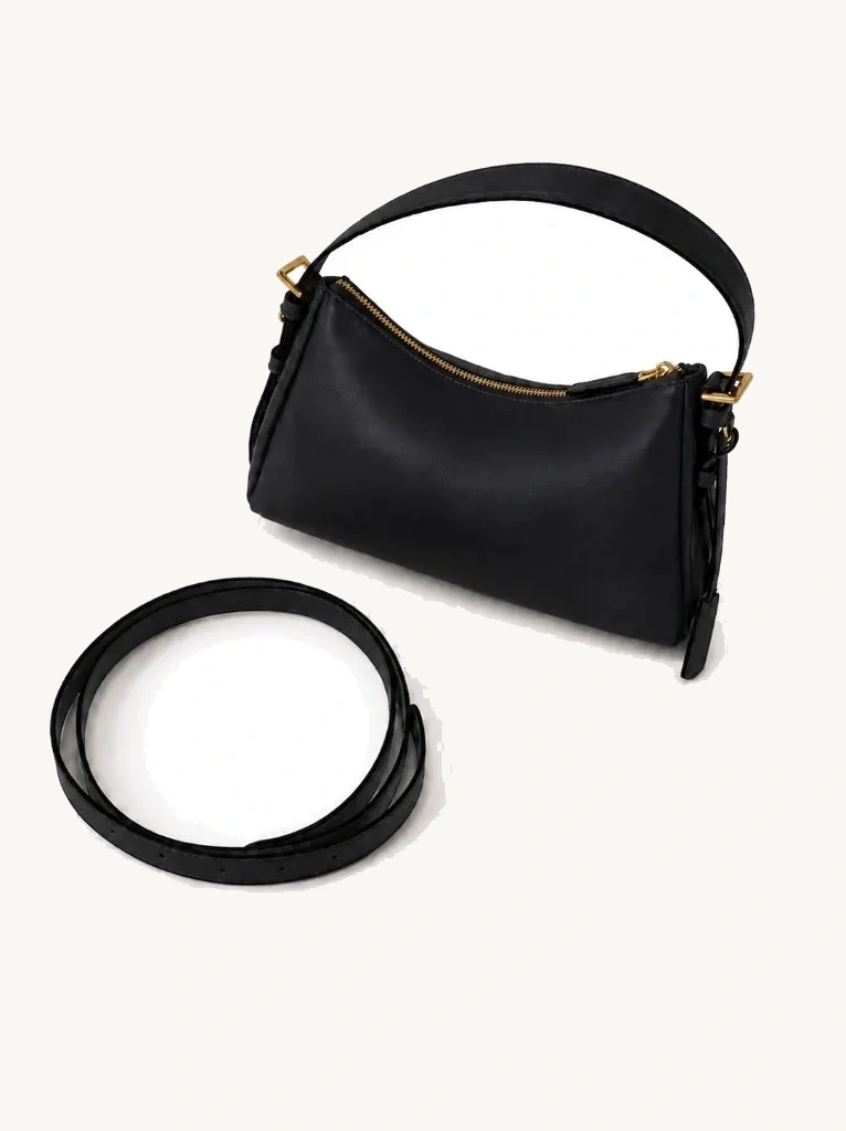 Elegant Leather Hobo Bag Black — с ремнём