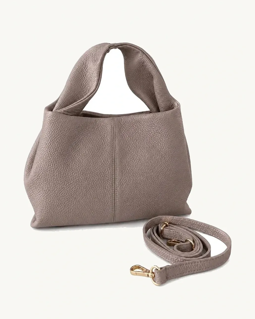 Elegant Leather Hobo Bag Taupe — vedere frontală