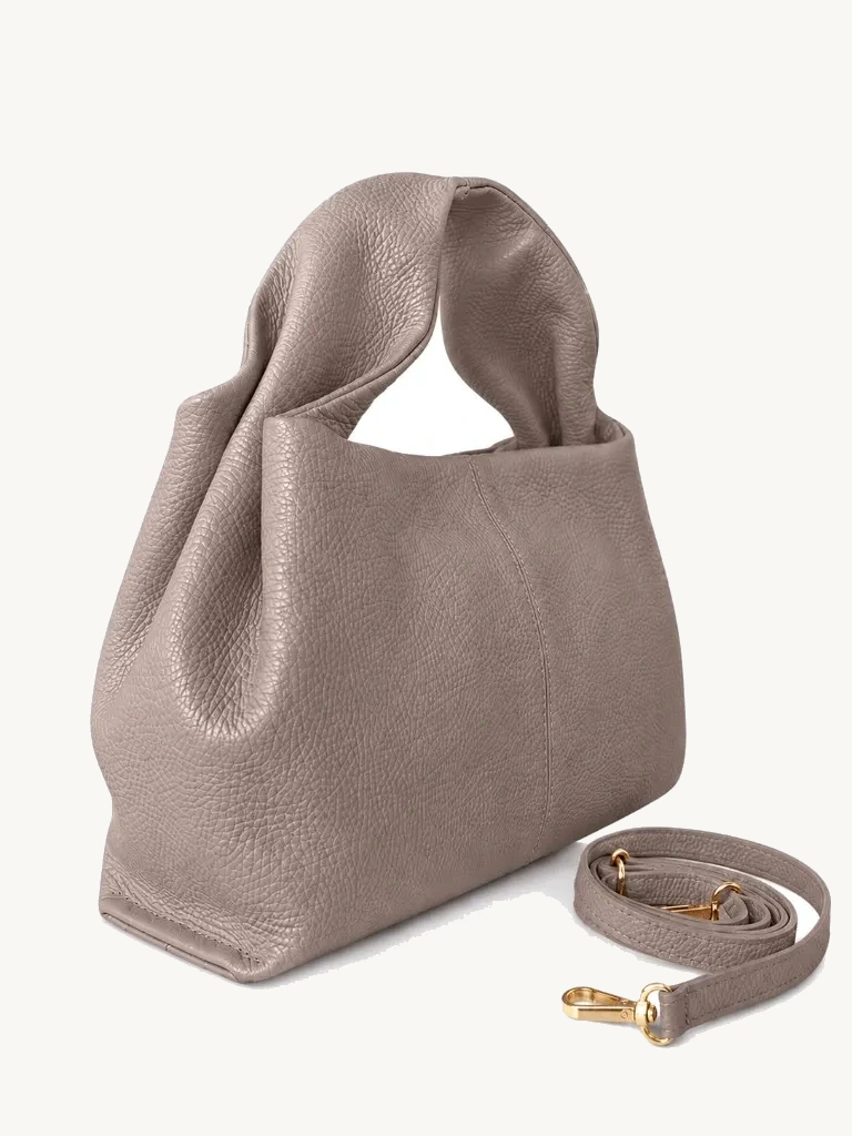 Elegant Leather Hobo Bag Taupe — ракурс