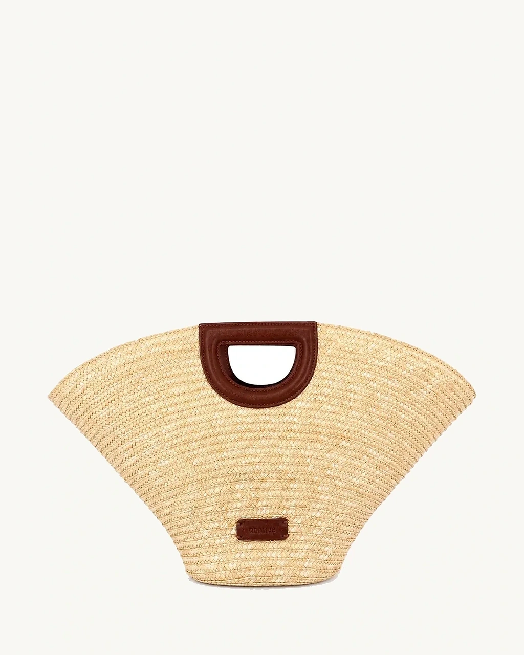 Premium Fan Straw Handbag Natural / Cognac — vedere frontală