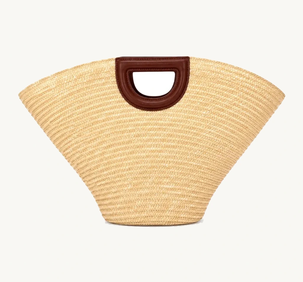 Premium Fan Straw Handbag Natural / Cognac — vedere din spate