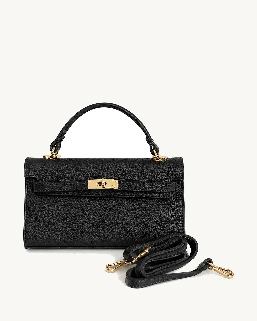 Premium Leather Kelly Shoulder Bag Black — vedere frontală