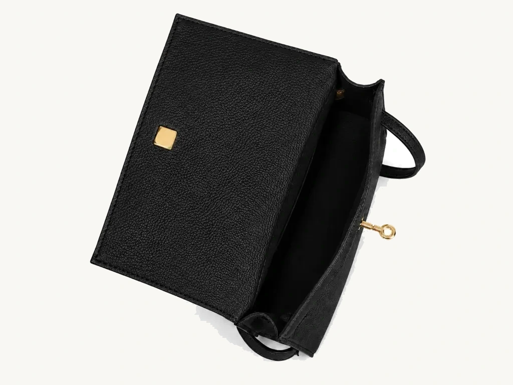 Premium Leather Kelly Shoulder Bag Black — interior