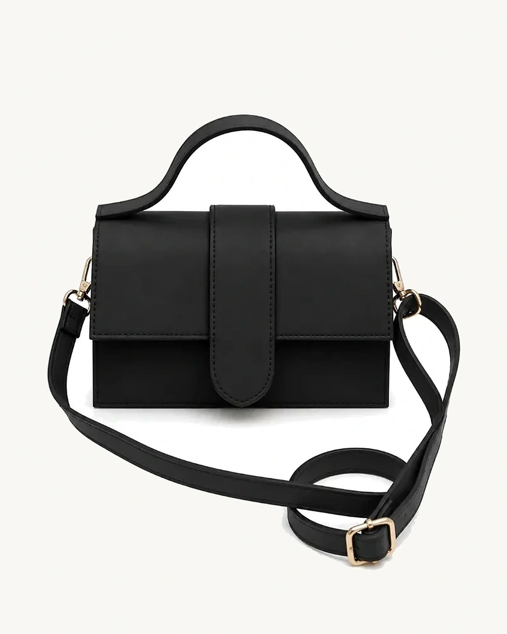 Structured Leather Top Handle Bag Black — vedere frontală