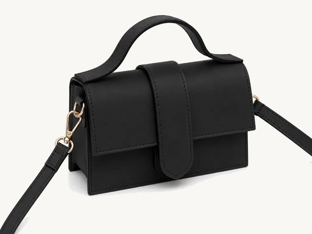 Structured Leather Top Handle Bag Black — back view