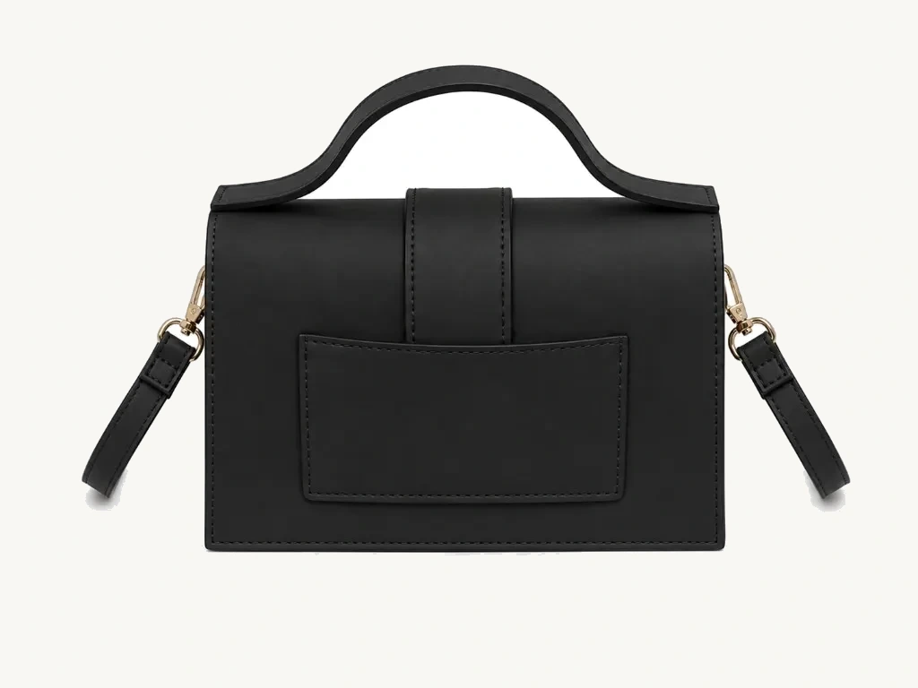 Structured Leather Top Handle Bag Black — angled view